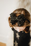 BLACK RUFFLE BOW HEADBAND.