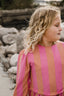 CORAL PINK BLOCK STRIPE DRESS.
