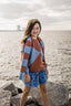 KNITTED PINK AND BLUE SWEATER.