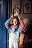 KNITTED PINK AND BLUE SWEATER.
