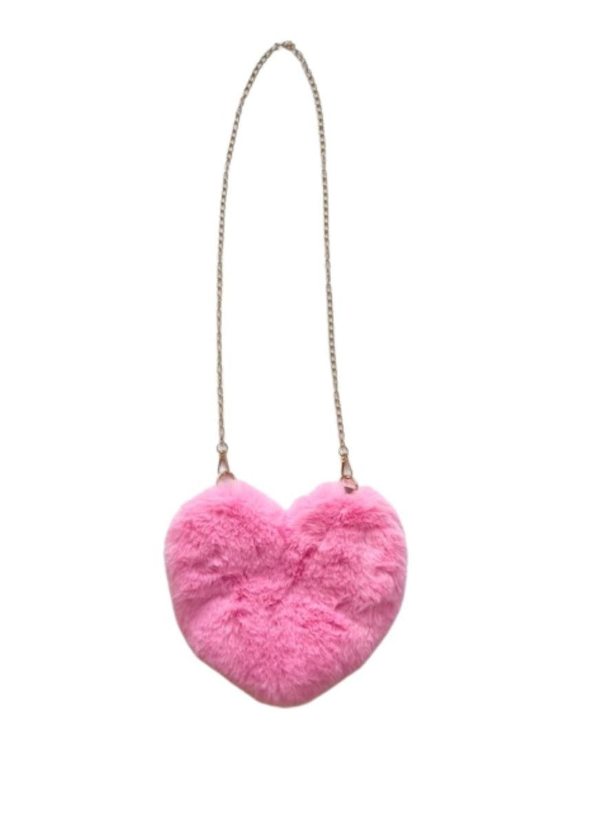 PINK PLUSH HEART SHAPE BAG – SK